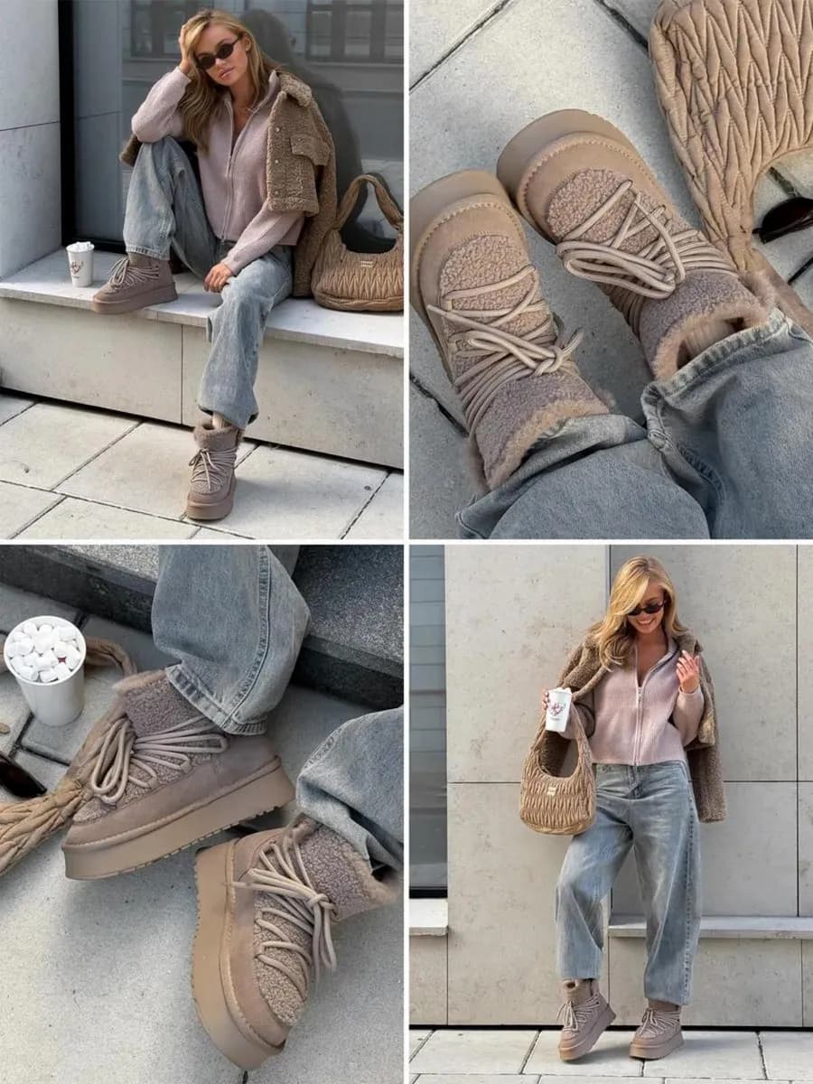 Угги зимние на платформе короткие