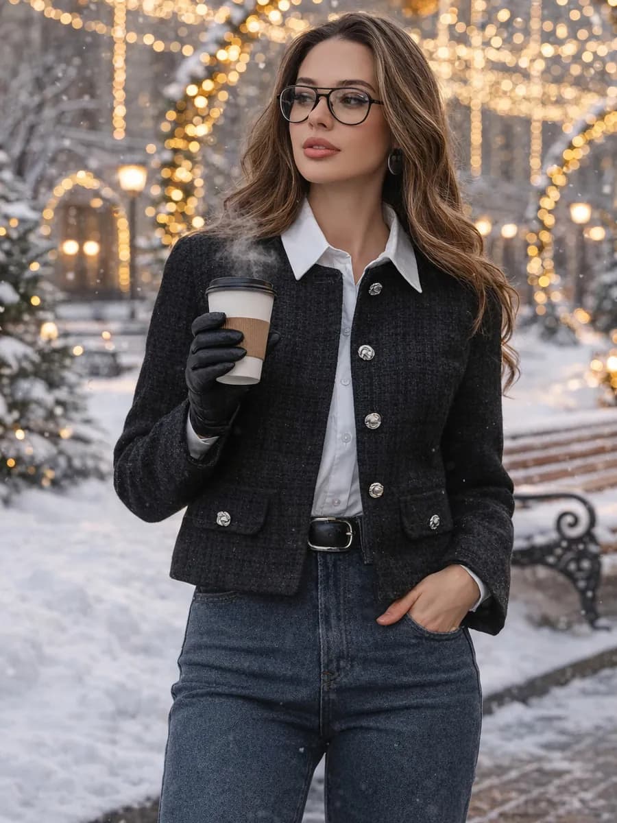 Пиджак твидовый укороченный в стиле Old money