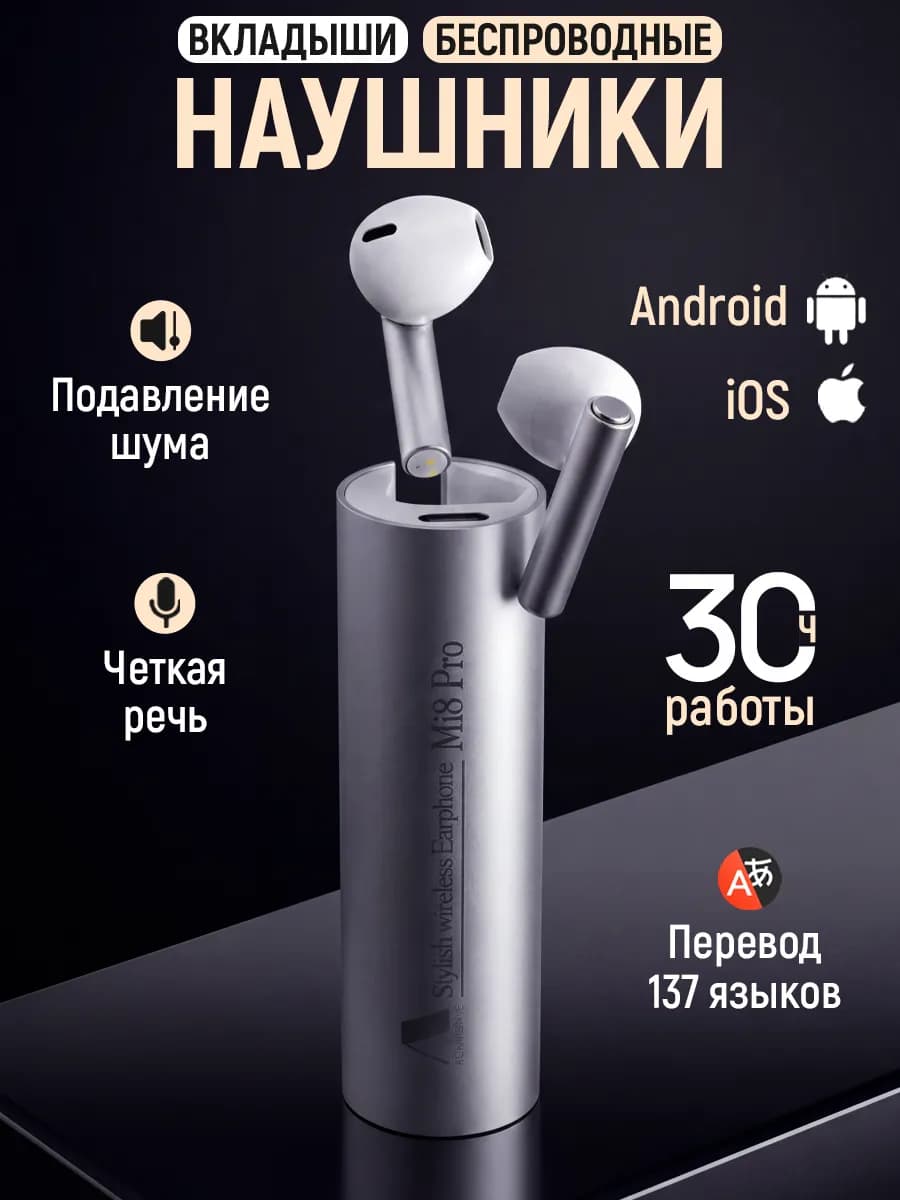 Наушники беспроводные для андроид и iphone с шумоподавлением