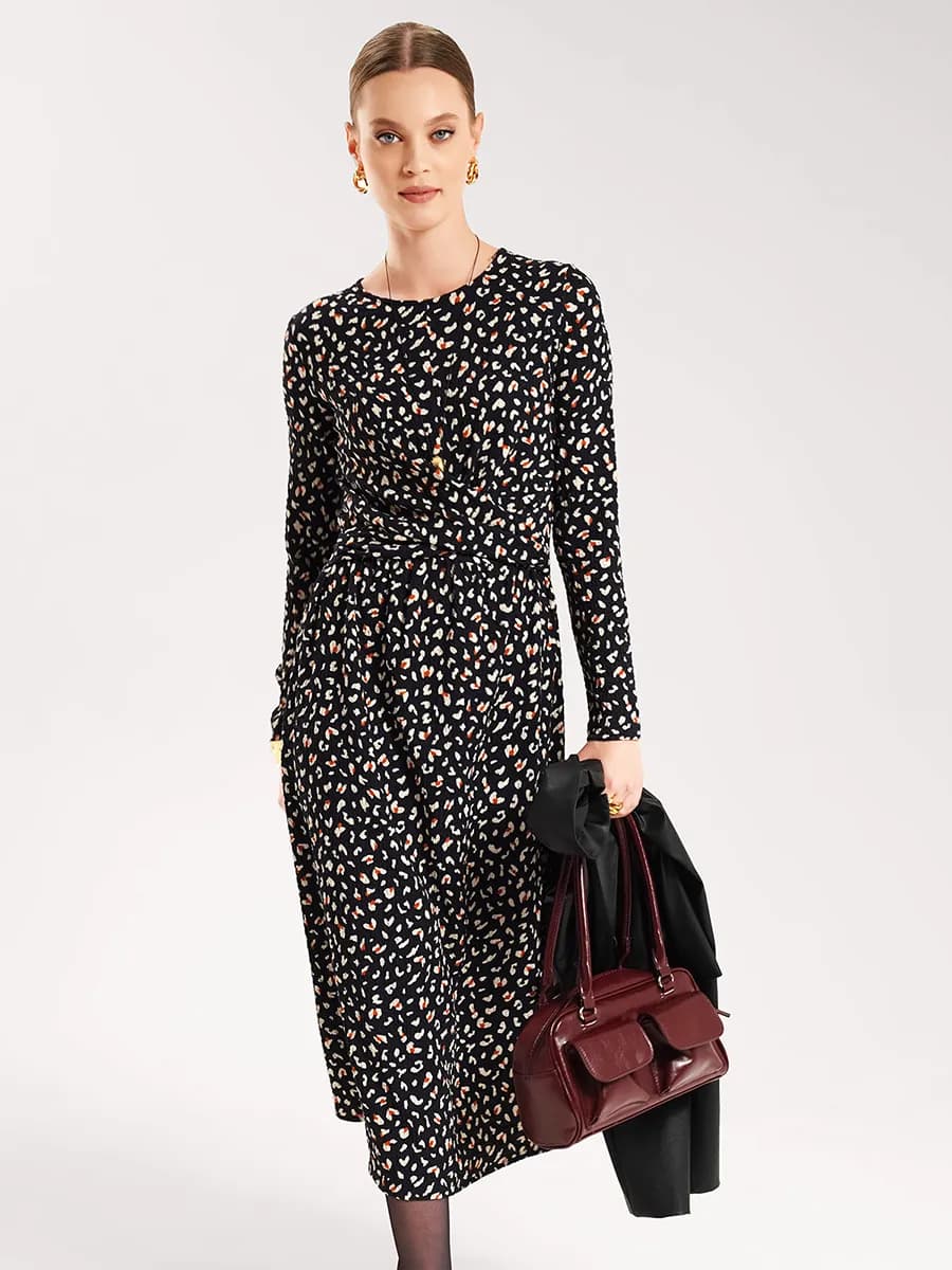 Платье повседневное с длинным рукавом и имитацией запаха