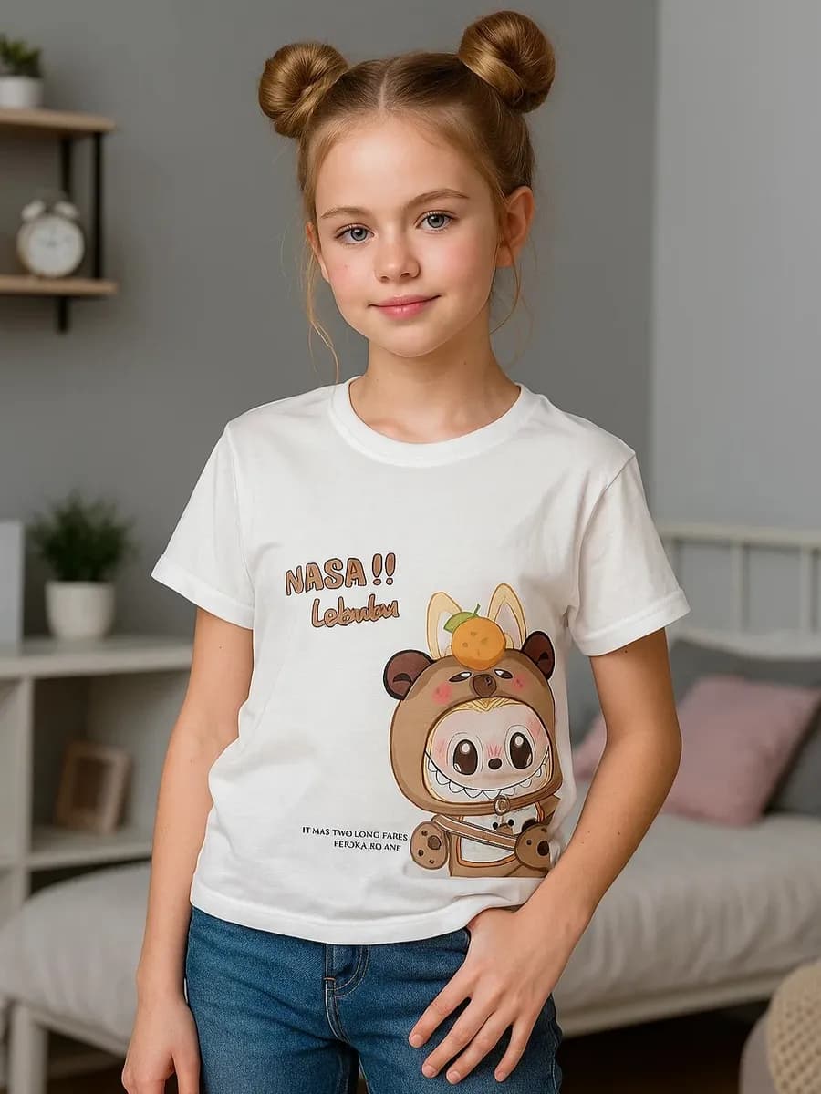 Футболка детская хлопковая с принтом Капибара-Лабубу
