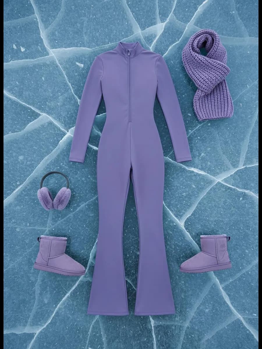 Комбинезон спортивный теплый с флисом на молнии клеш - фото 1