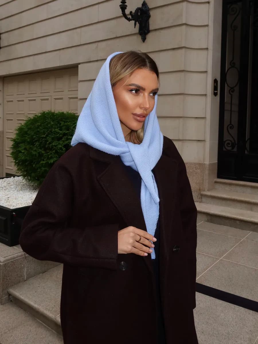 Косынка платок теплый вязаный на голову и шею