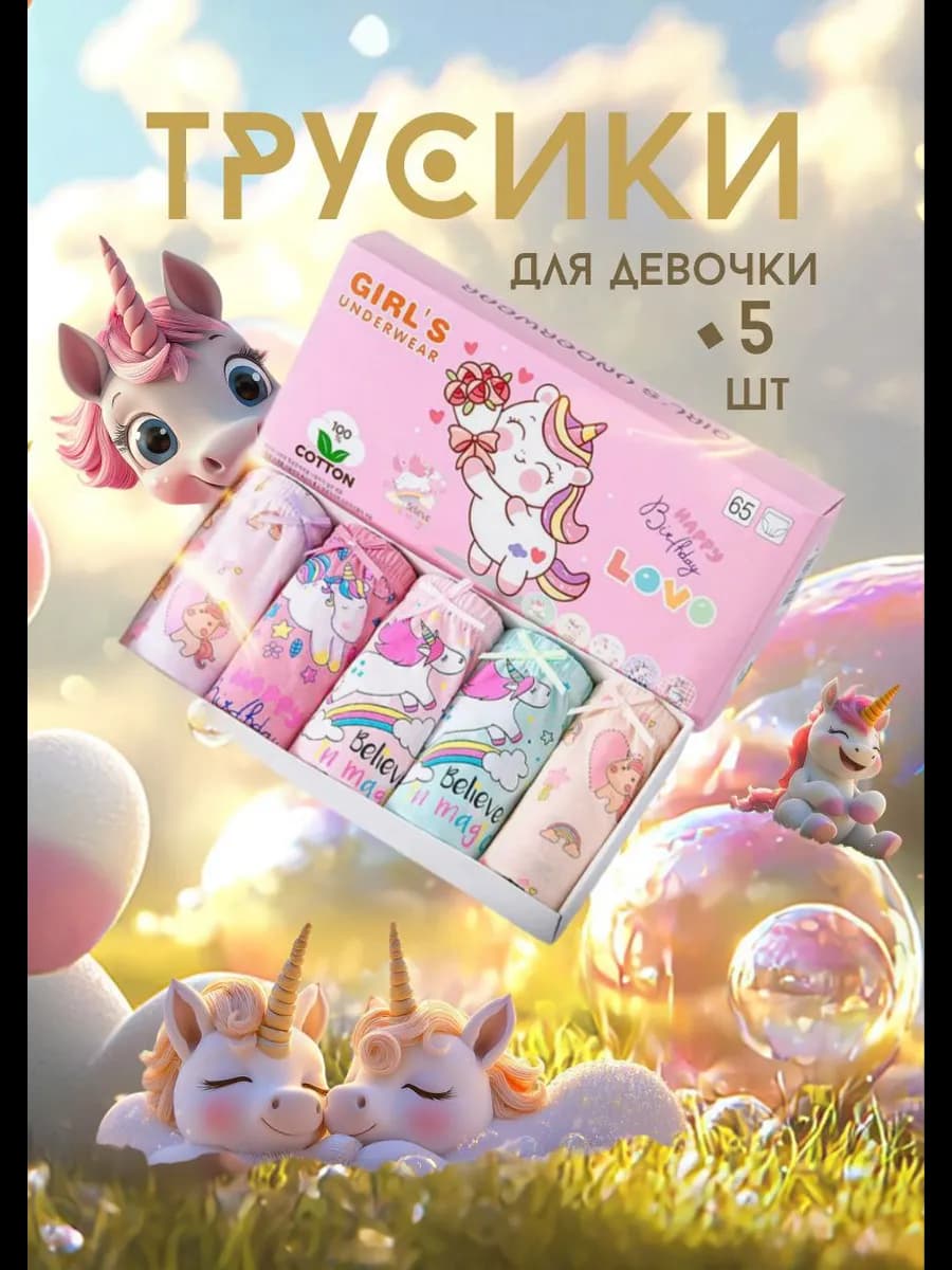 Трусы детские для девочек 5 шт с принтом единорог