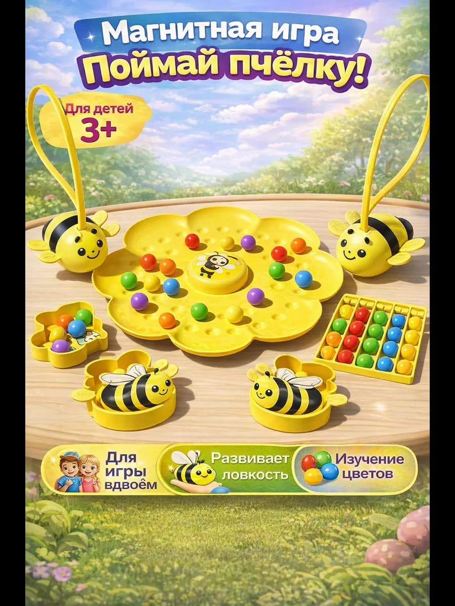 Настольная игра для детей Магнитная Рыбалка Пчелки 2 игроков