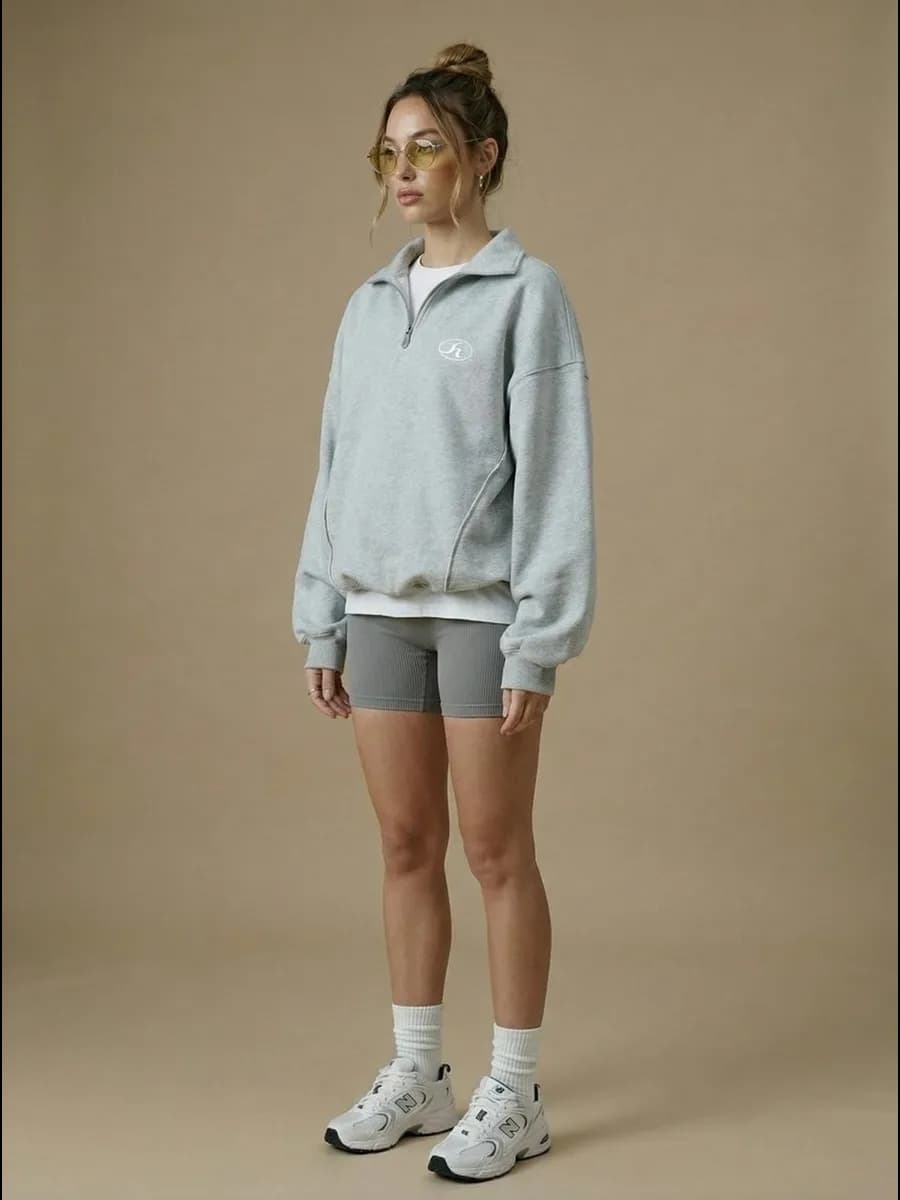 Свитшот на молнии полузамок оверсайз без начеса