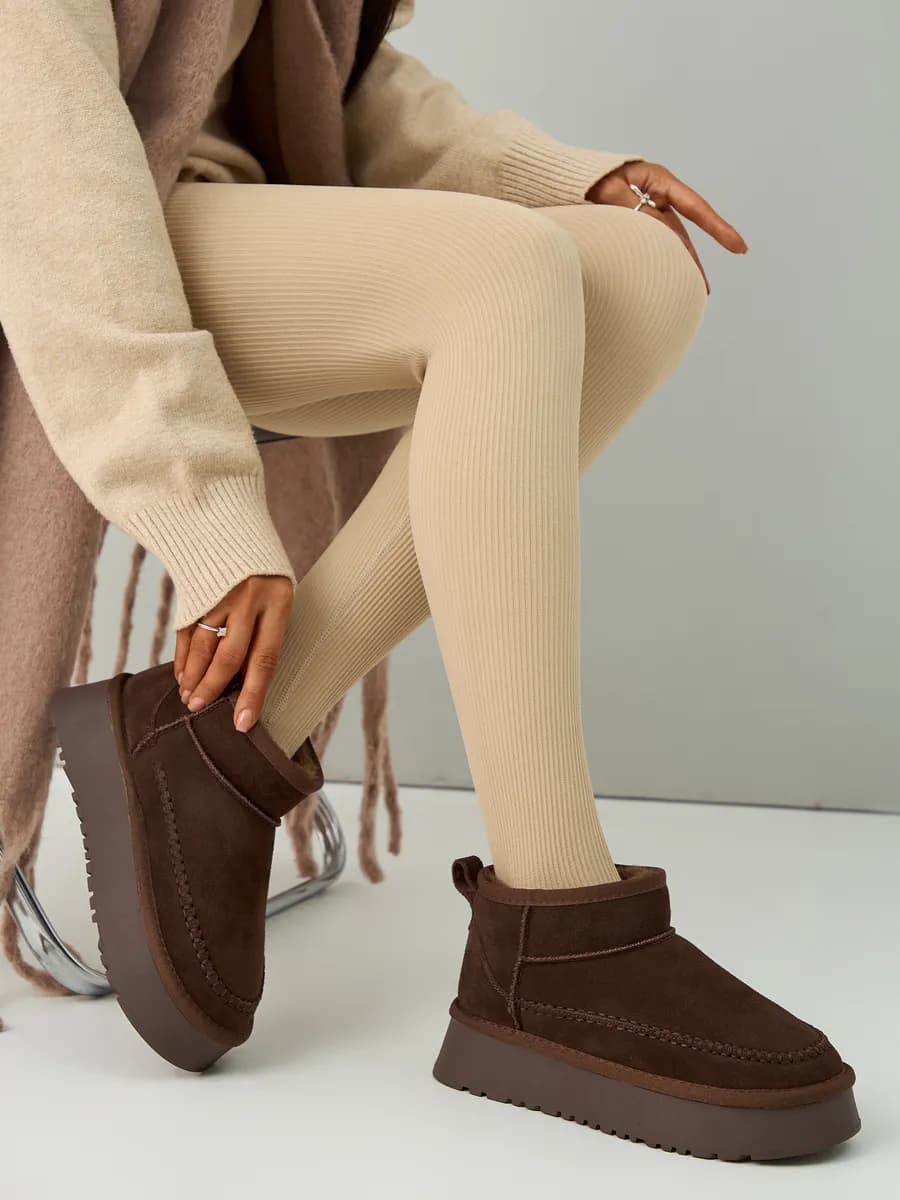 Угги зимние замшевые натуральные короткие прошивные с мехом