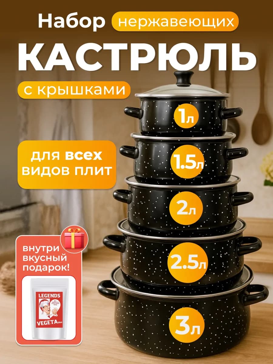 Набор кастрюль с крышками эмалированные