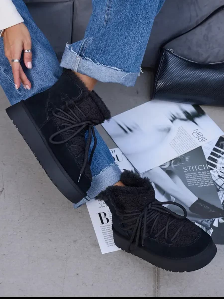 угги на платформе из натуральной замши с мехом