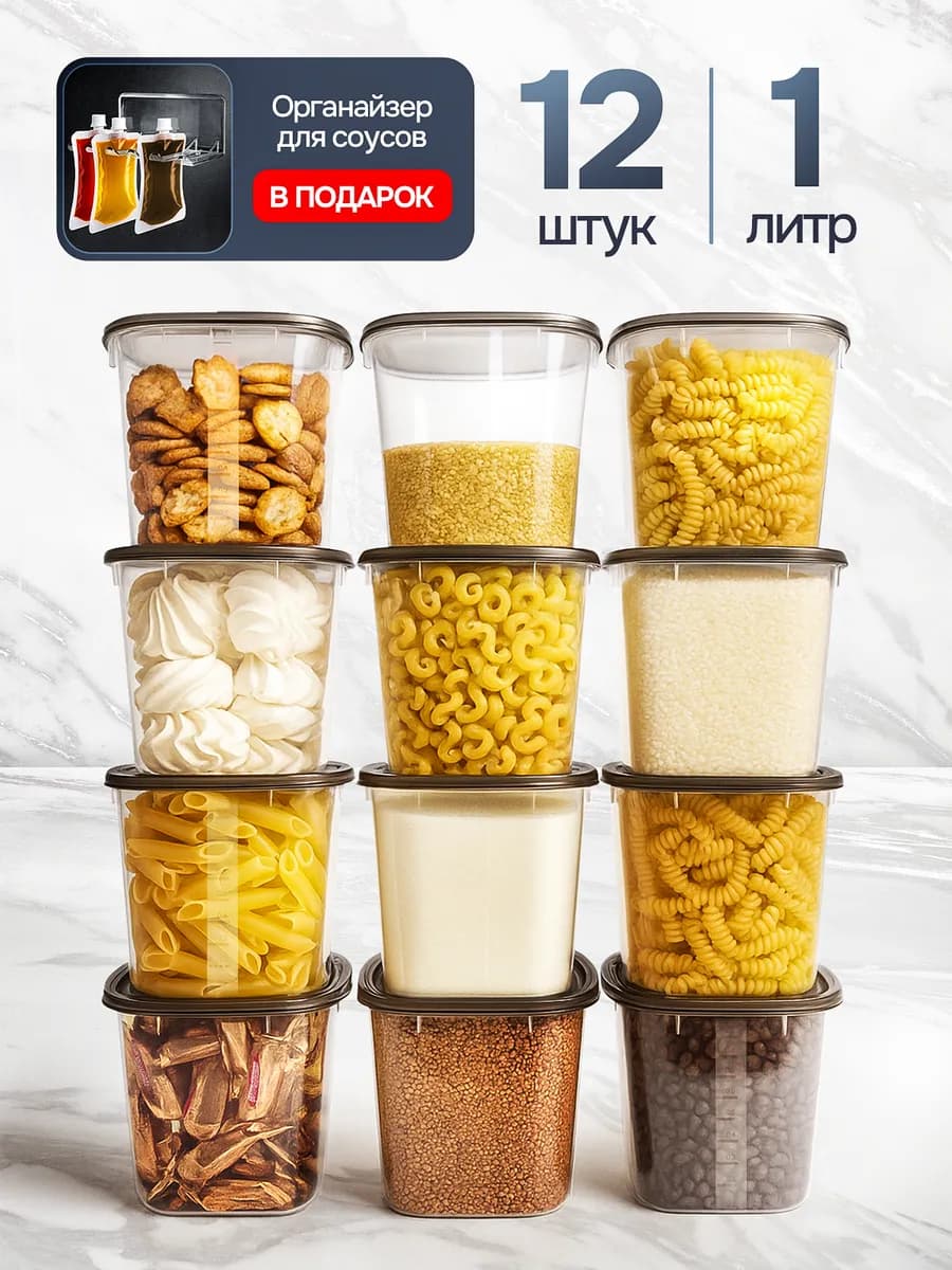 Контейнеры для круп, банки для сыпучих продуктов набор 12 шт