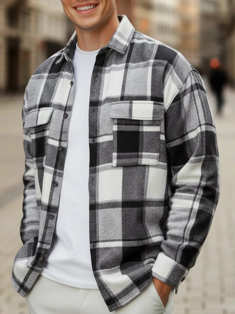 Рубашка теплая в клетку с длинным рукавом оверсайз - фото 1