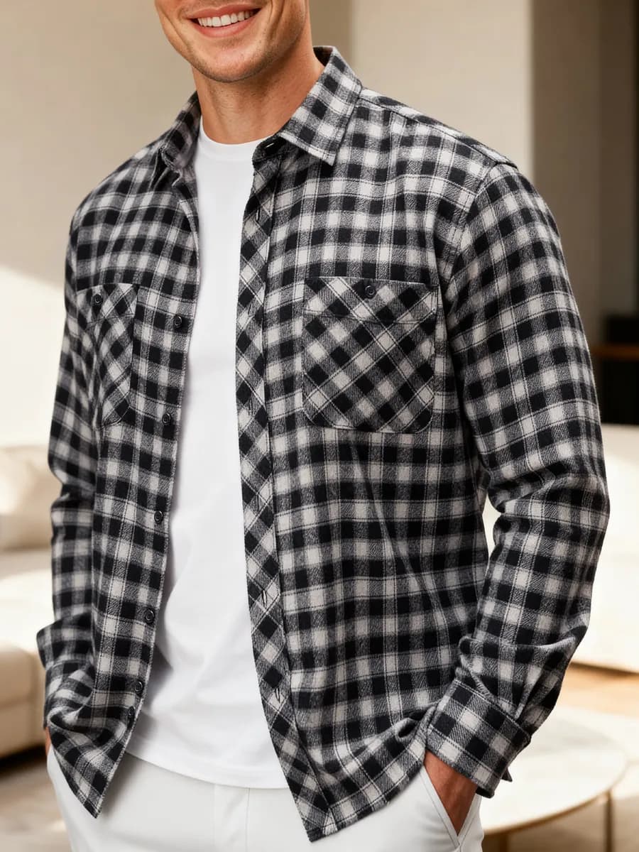 Рубашка теплая в клетку с длинным рукавом классическая