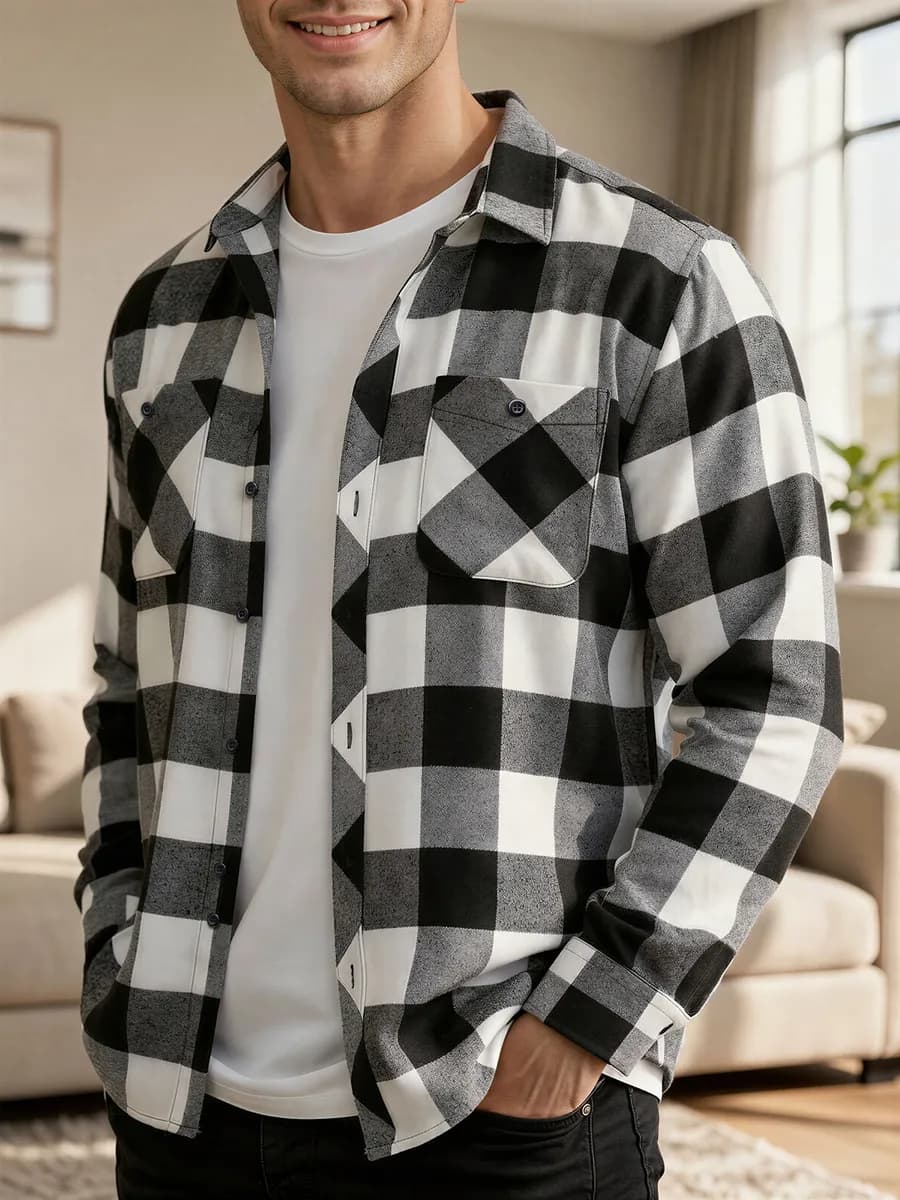 Рубашка теплая в клетку с длинным рукавом классическая