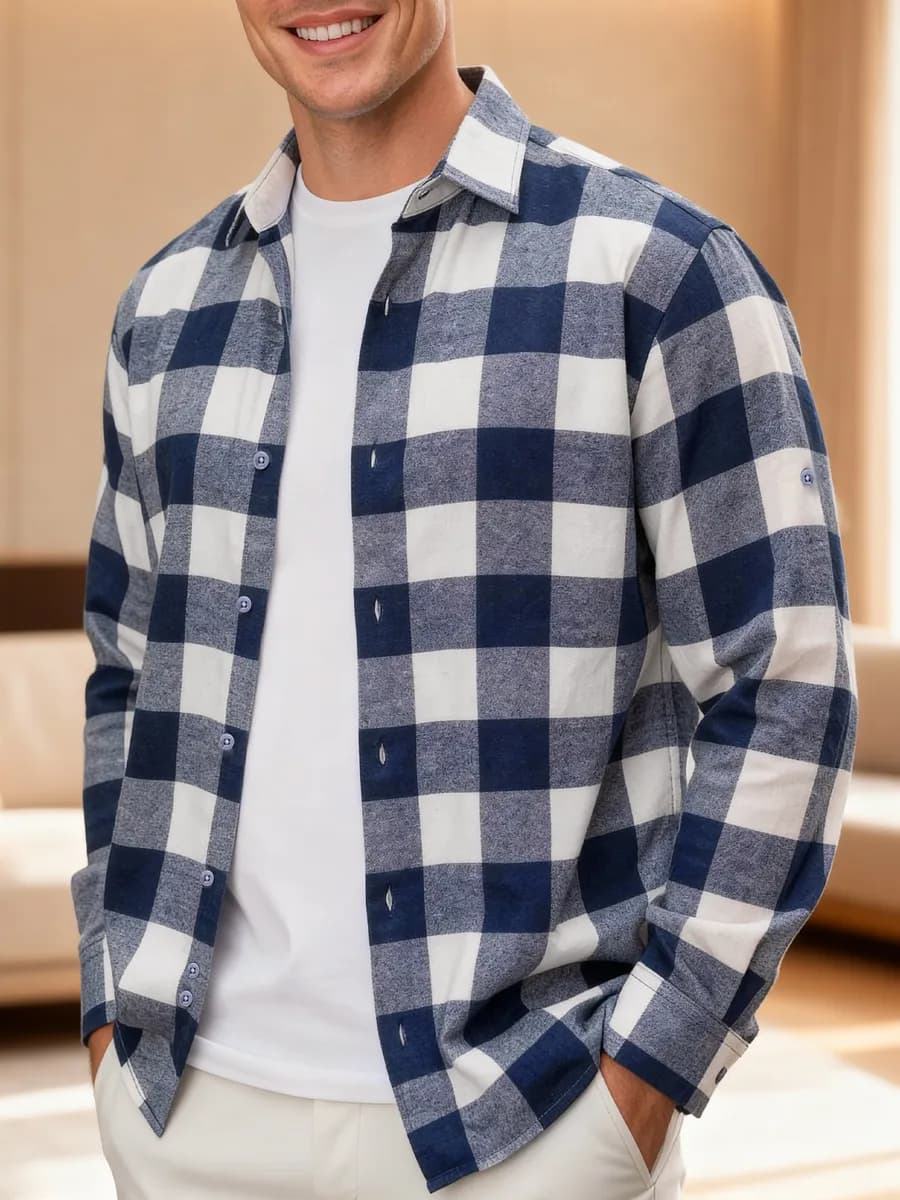 Рубашка теплая в клетку с длинным рукавом классическая