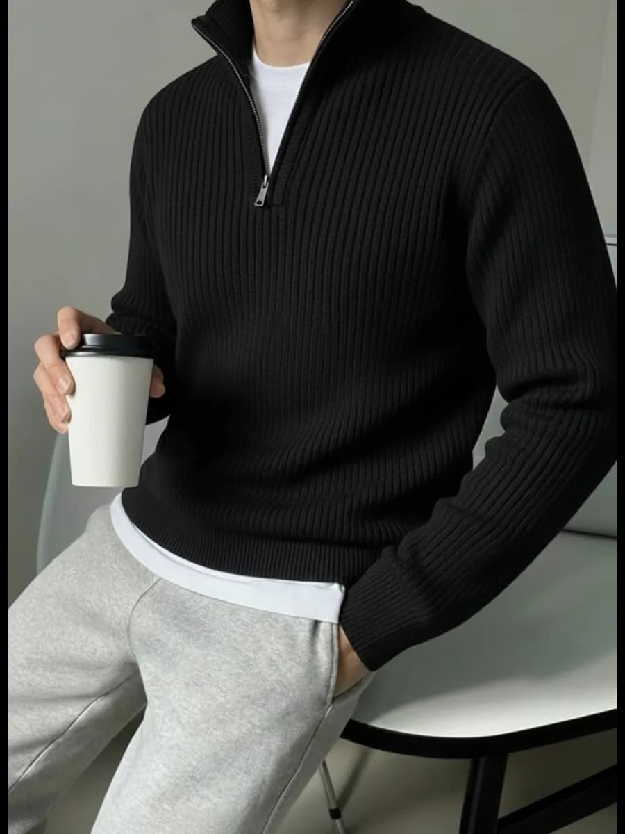 Свитер мужской на молнии с воротником теплый шерстяной