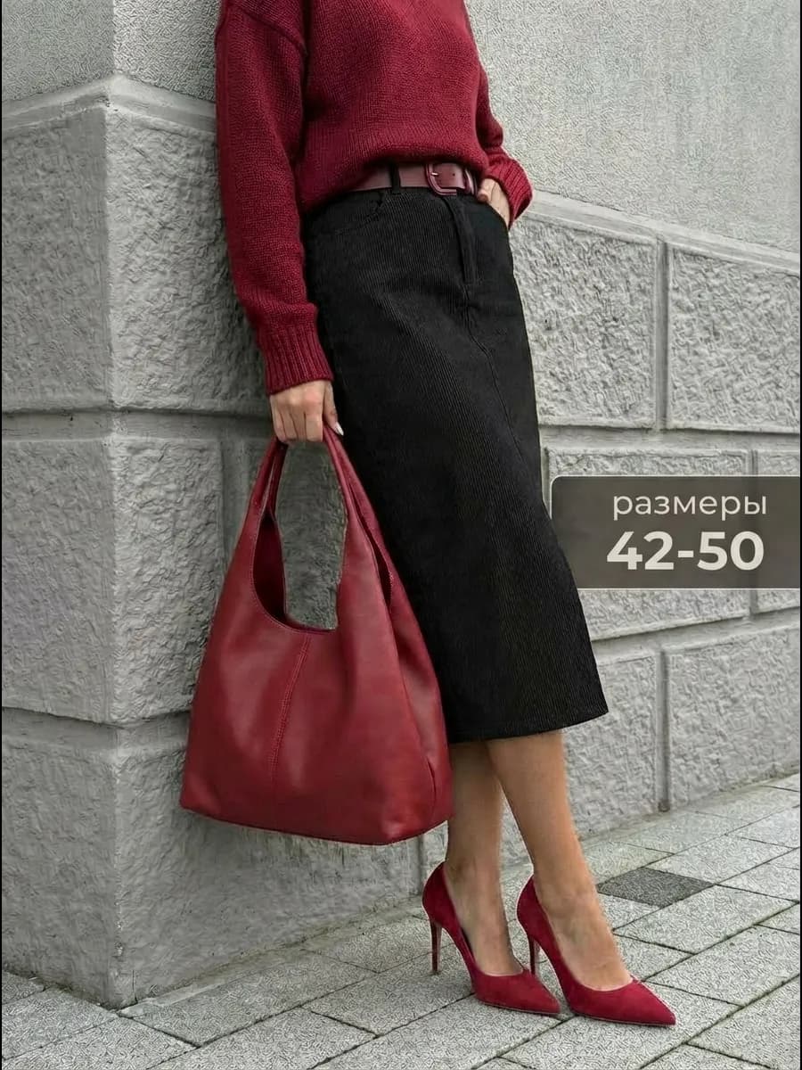 Юбка вельветовая миди c разрезом сбоку