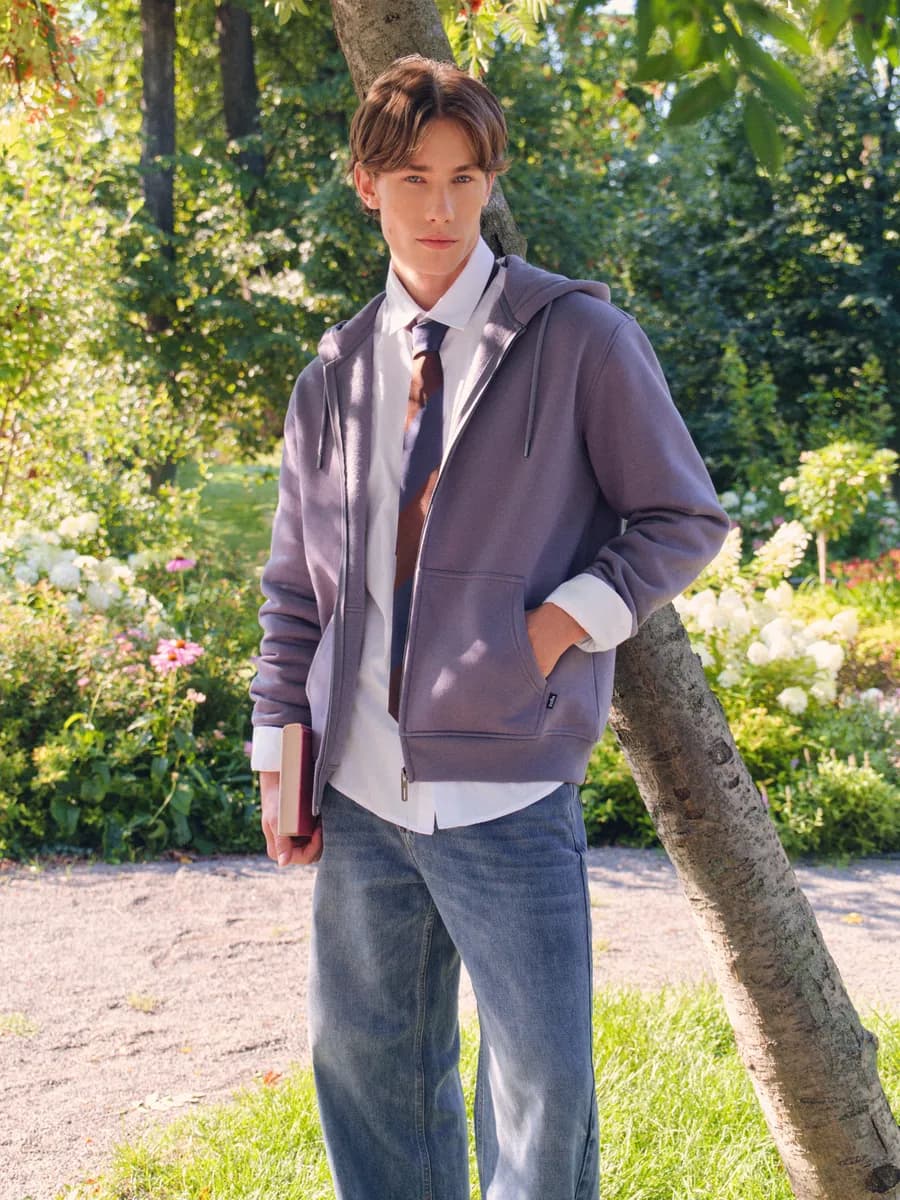 Мужская толстовка на молнии однотонная