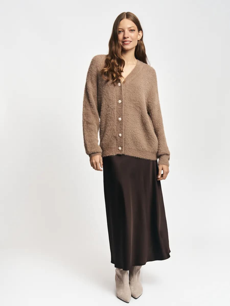 Женская атласная юбка миди на резинке