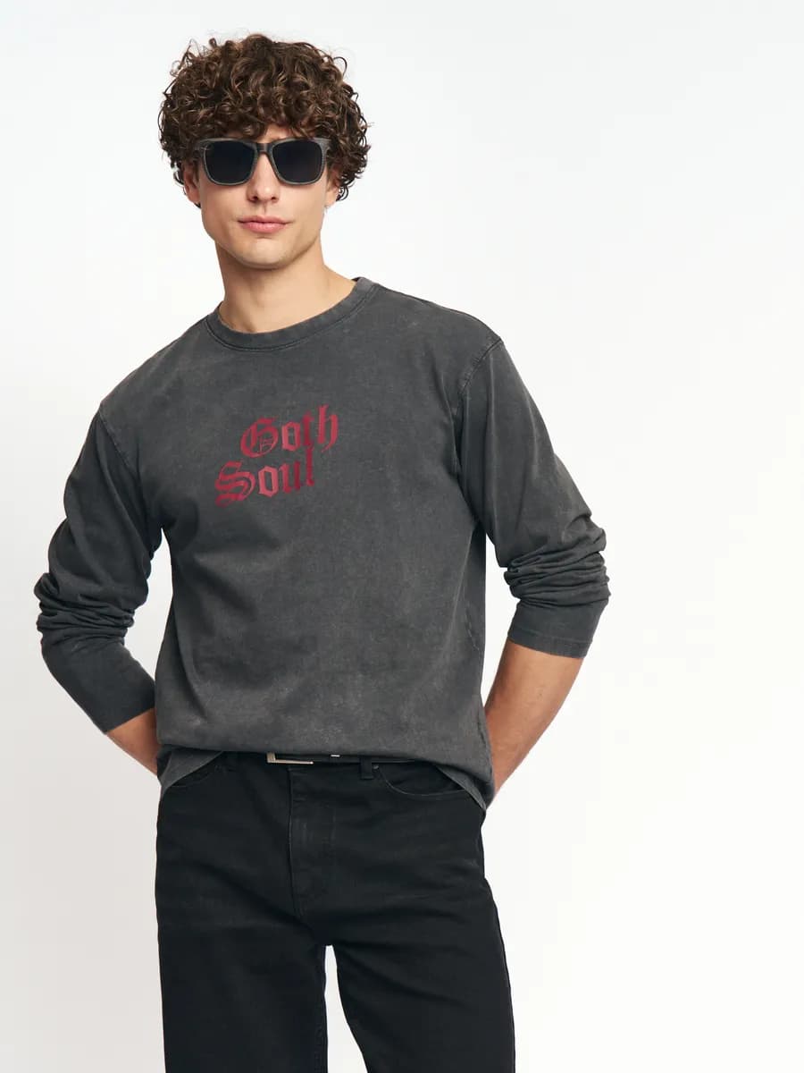 Мужской лонгслив из хлопка с надписью