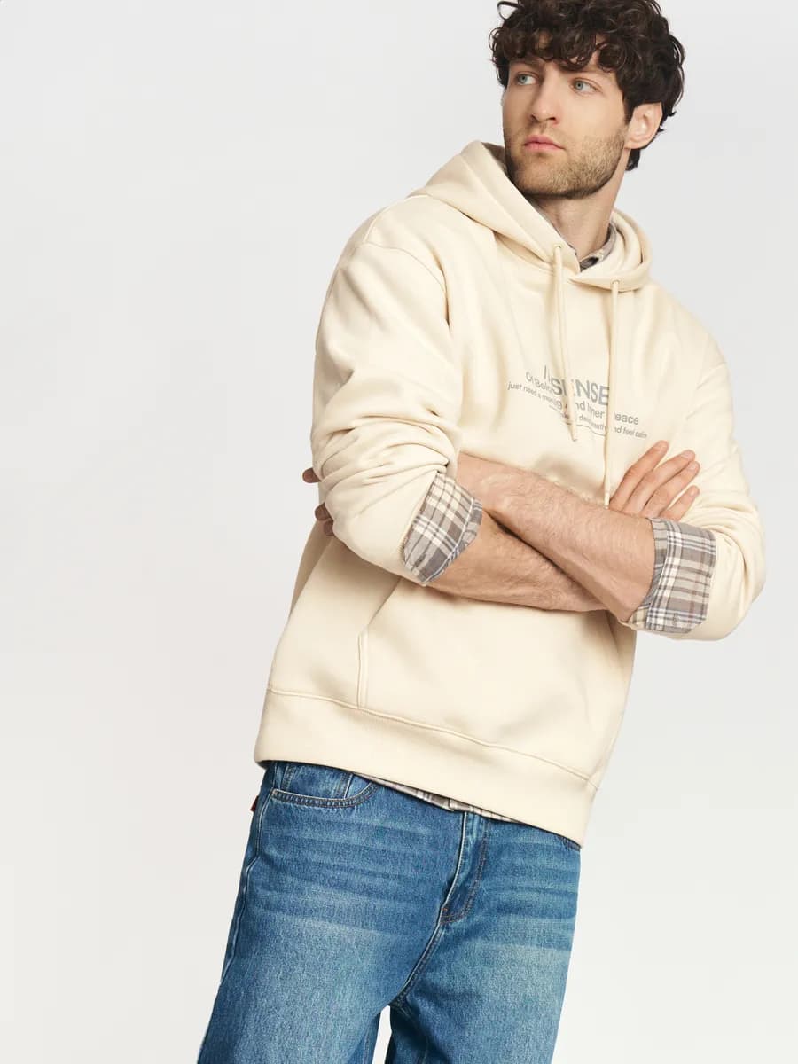 Мужской худи с принтом и начёсом