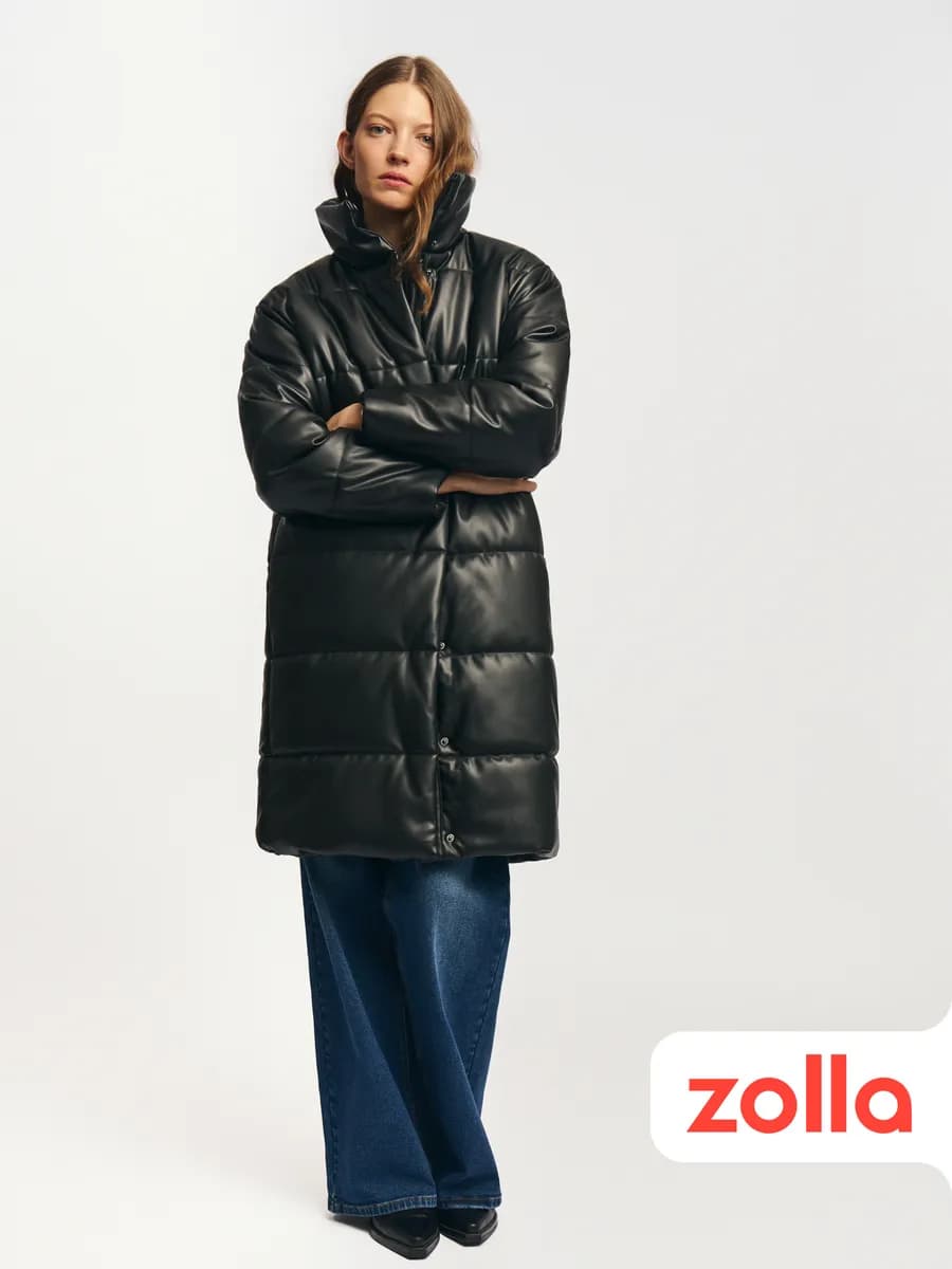 Тёплая женская куртка-пальто из экокожи