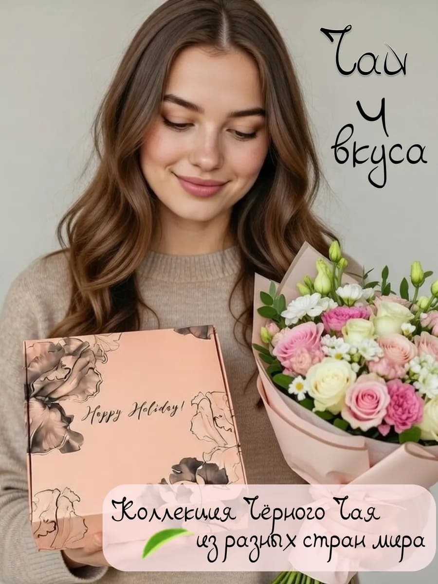 Черный чай листовой без добавок Подарочный Набор 8 марта