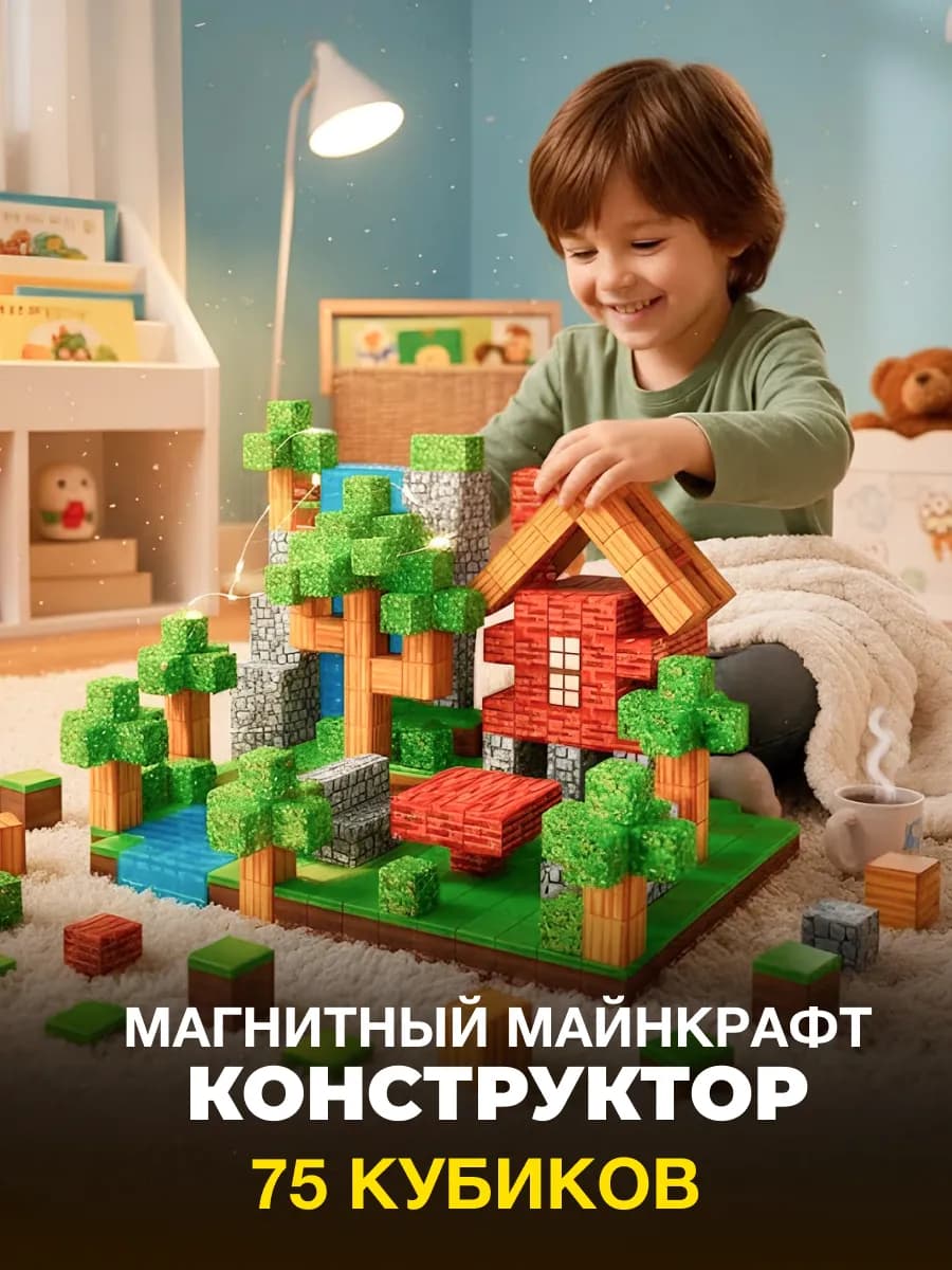 Магнитный конструктор Minecraft кубики 75 деталей