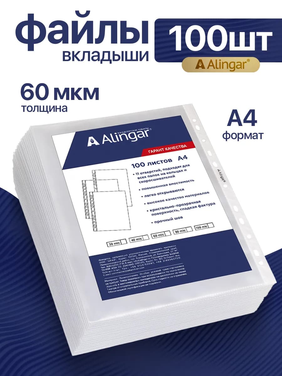 Файлы А4+, 60 мкм, 100 штук