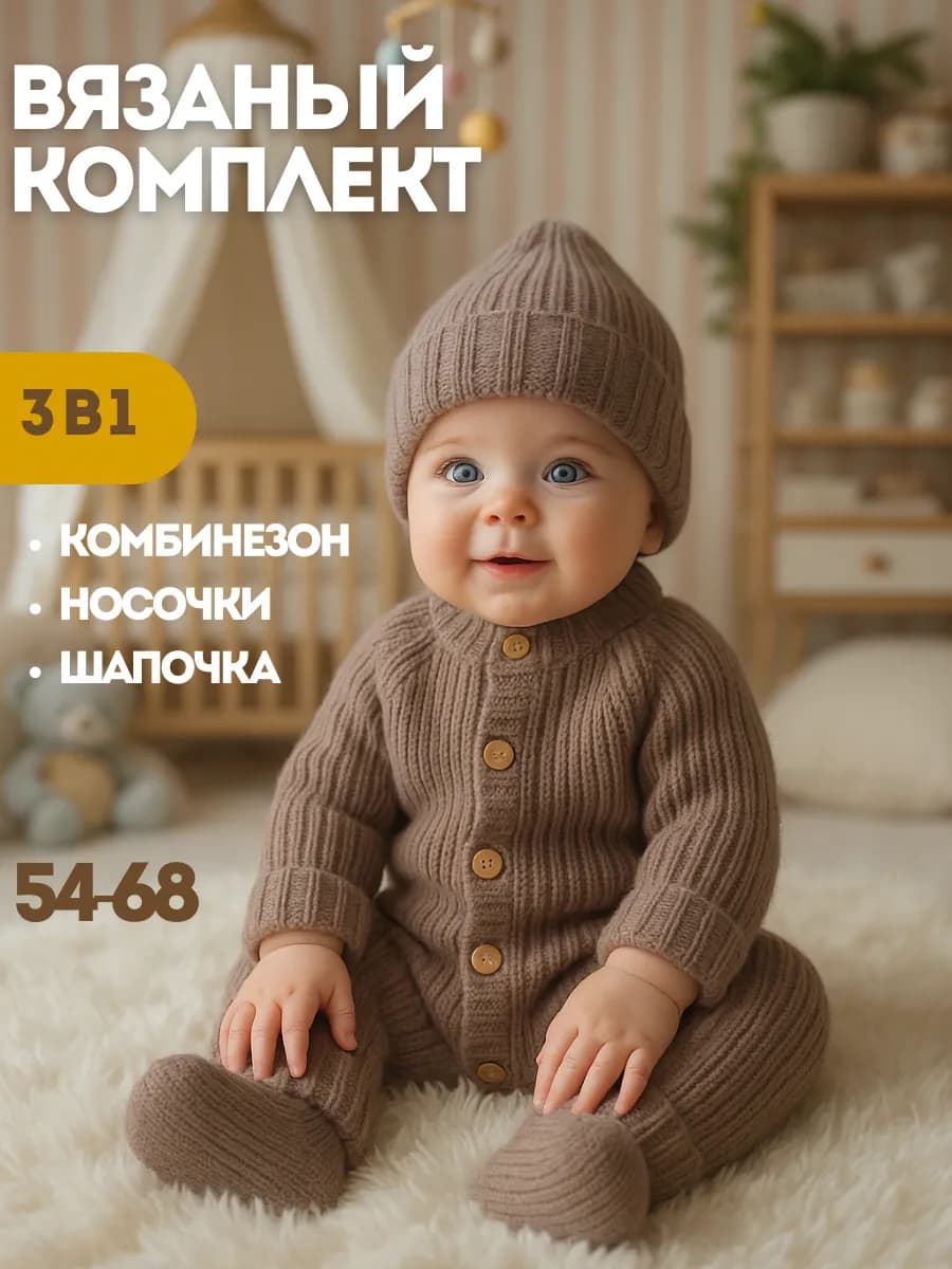 Комбинезон вязаный для новорожденных комплект на выписку