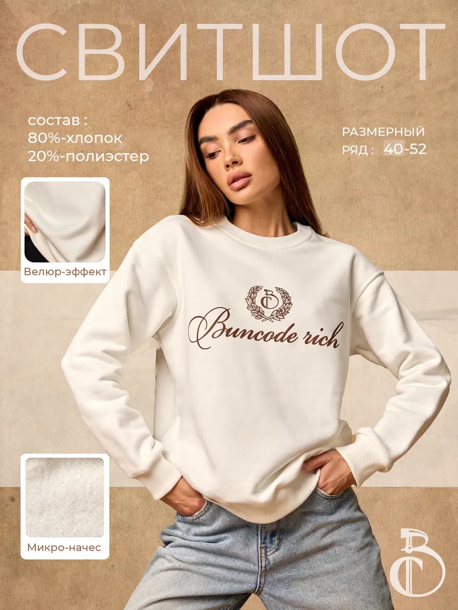 Свитшот теплый с принтом и начесом толстовка без капюшона