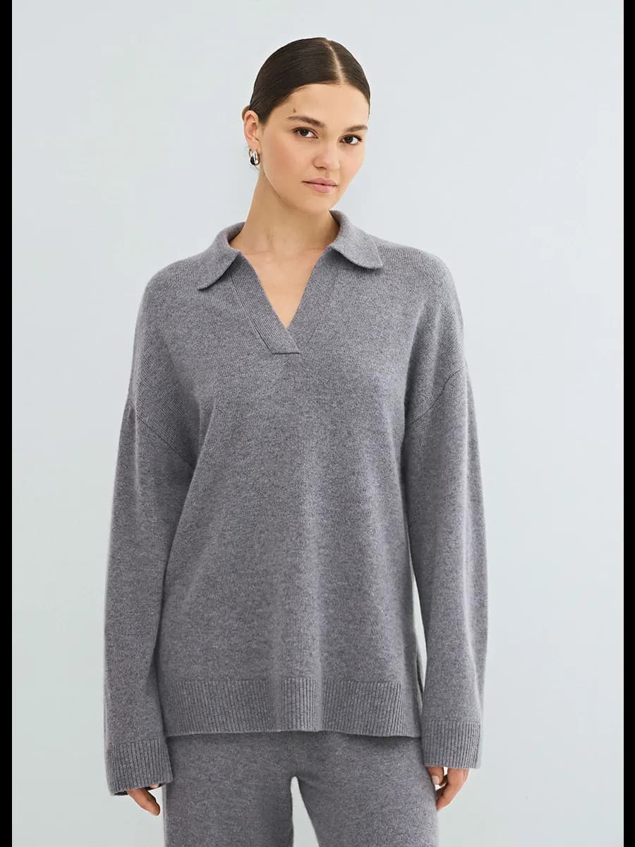 Джемпер поло базовый с шерстью