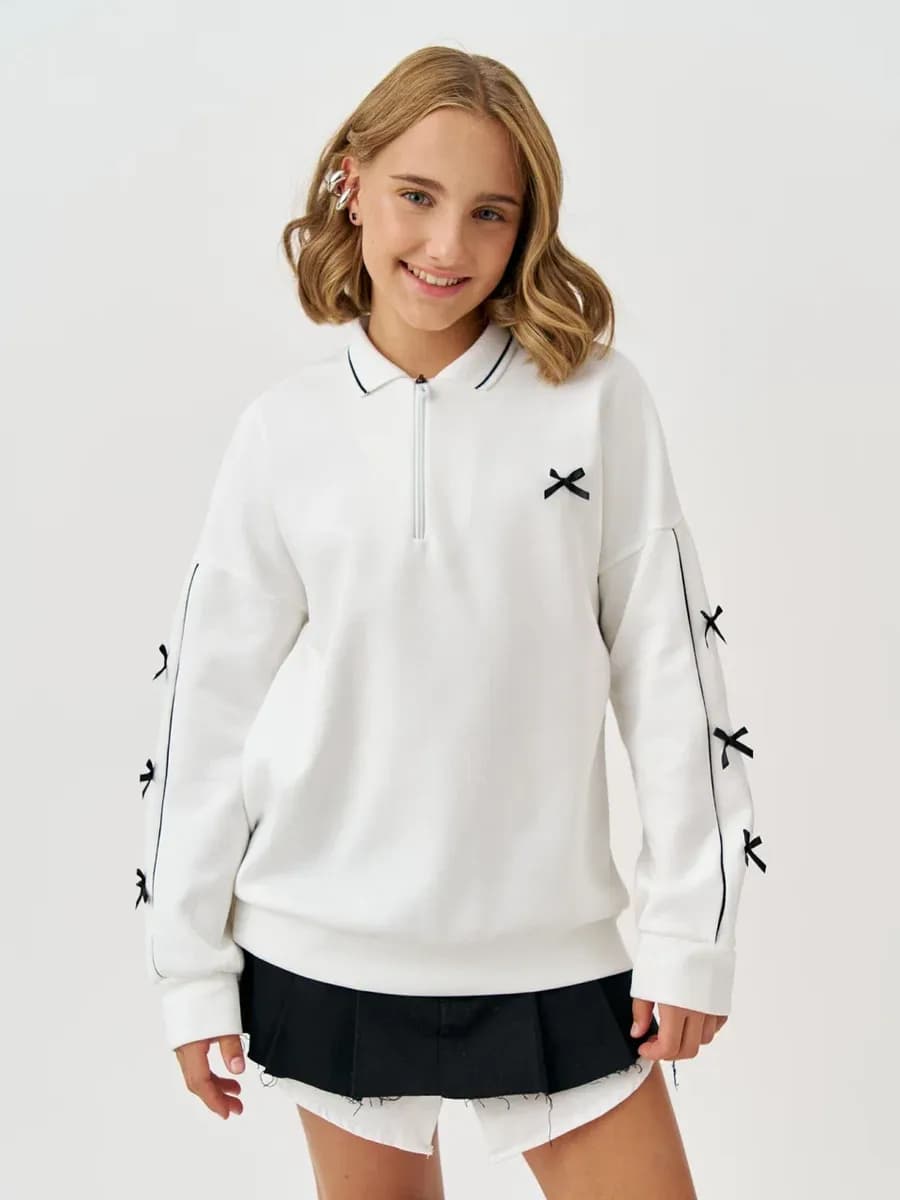 Свитшот для подростка школьный оверсайз с бантиками