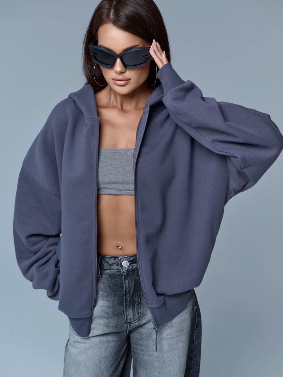 Зип худи оверсайз на молнии c капюшоном и начесом