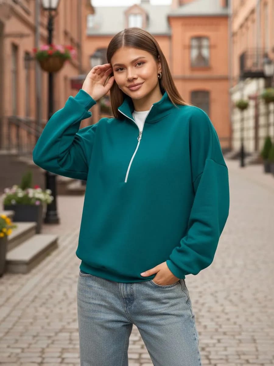 Свитшот полузамок оверсайз без начеса