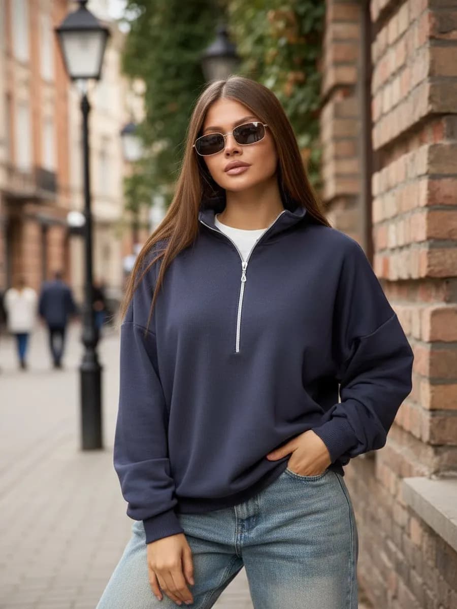 Свитшот полузамок оверсайз без начеса