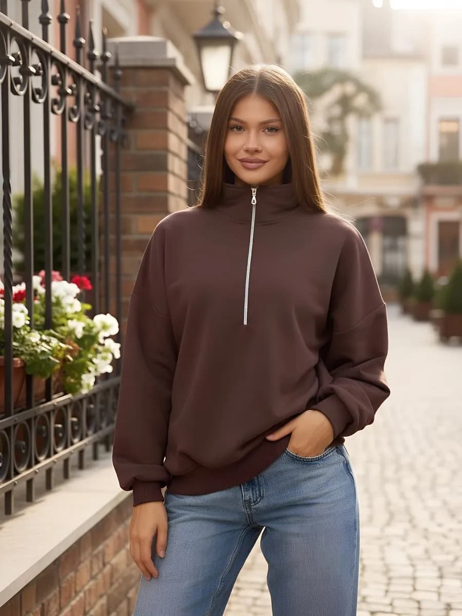 Свитшот полузамок оверсайз без начеса