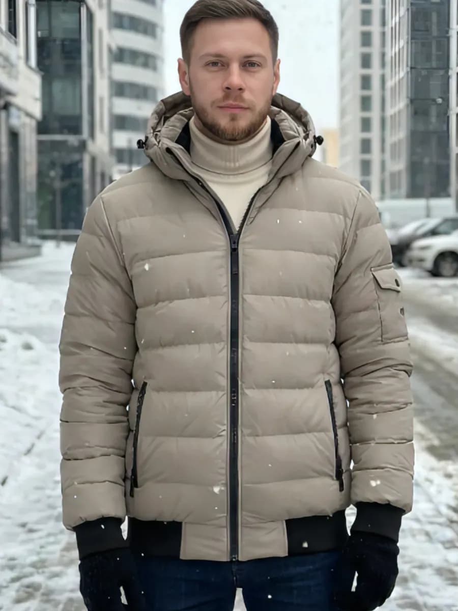 Куртка пуховик зимняя короткая с капюшоном - фото 1