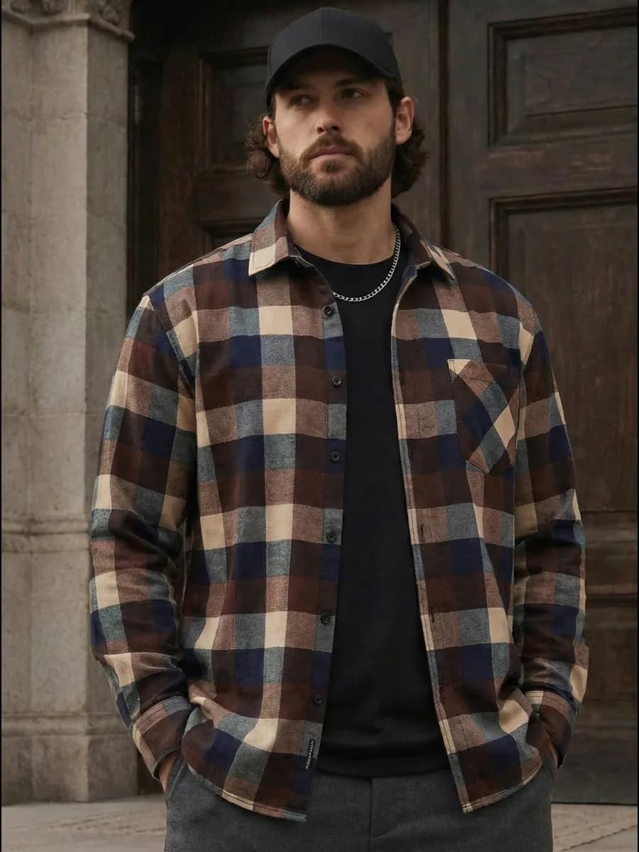 Рубашка теплая с длинным рукавом в клетку