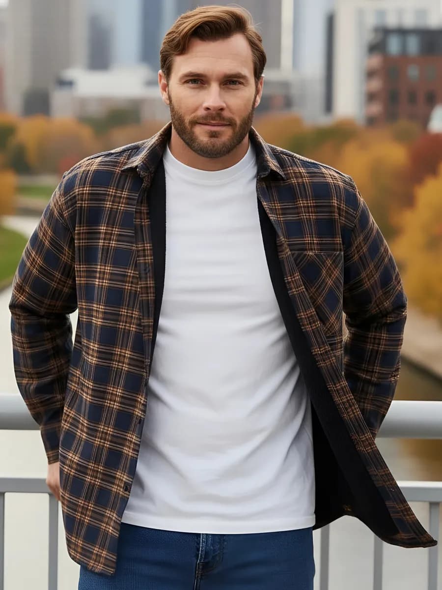 Рубашка теплая с длинным рукавом в клетку