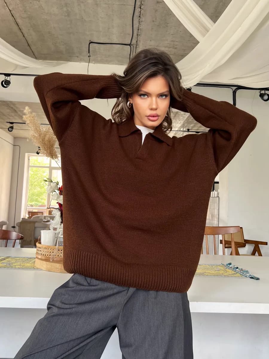 Джемпер поло оверсайз теплый