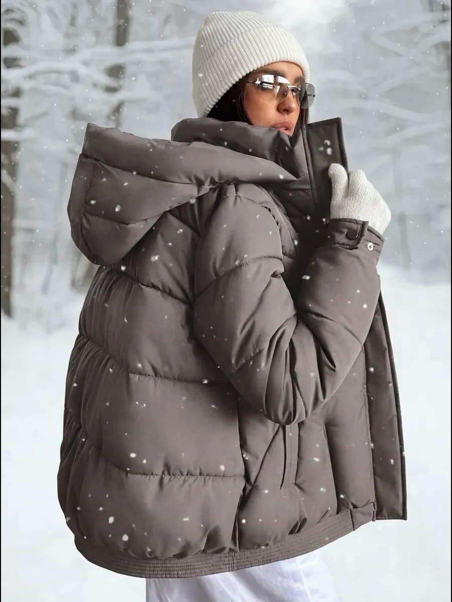 Куртка зимняя короткая оверсайз с капюшоном