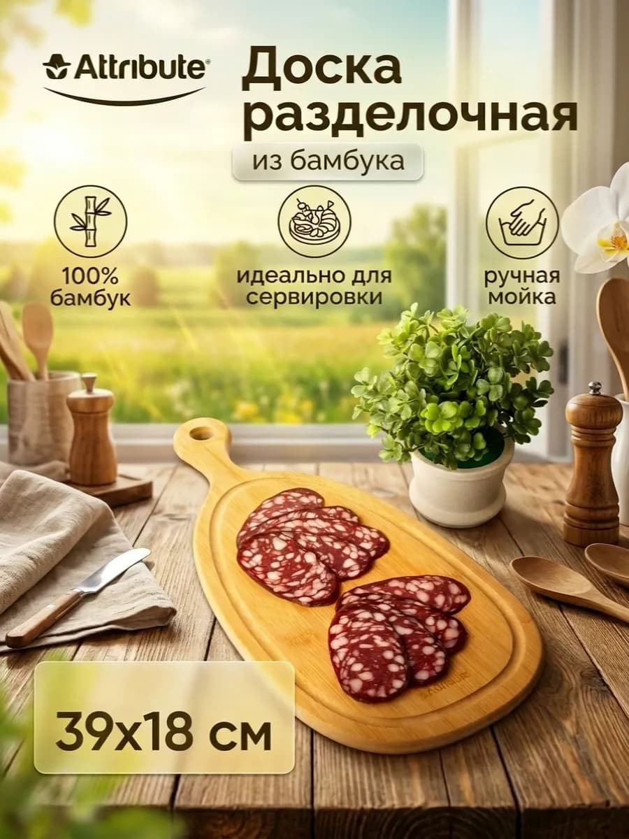 Разделочная доска для кухни из бамбука 39*18 см