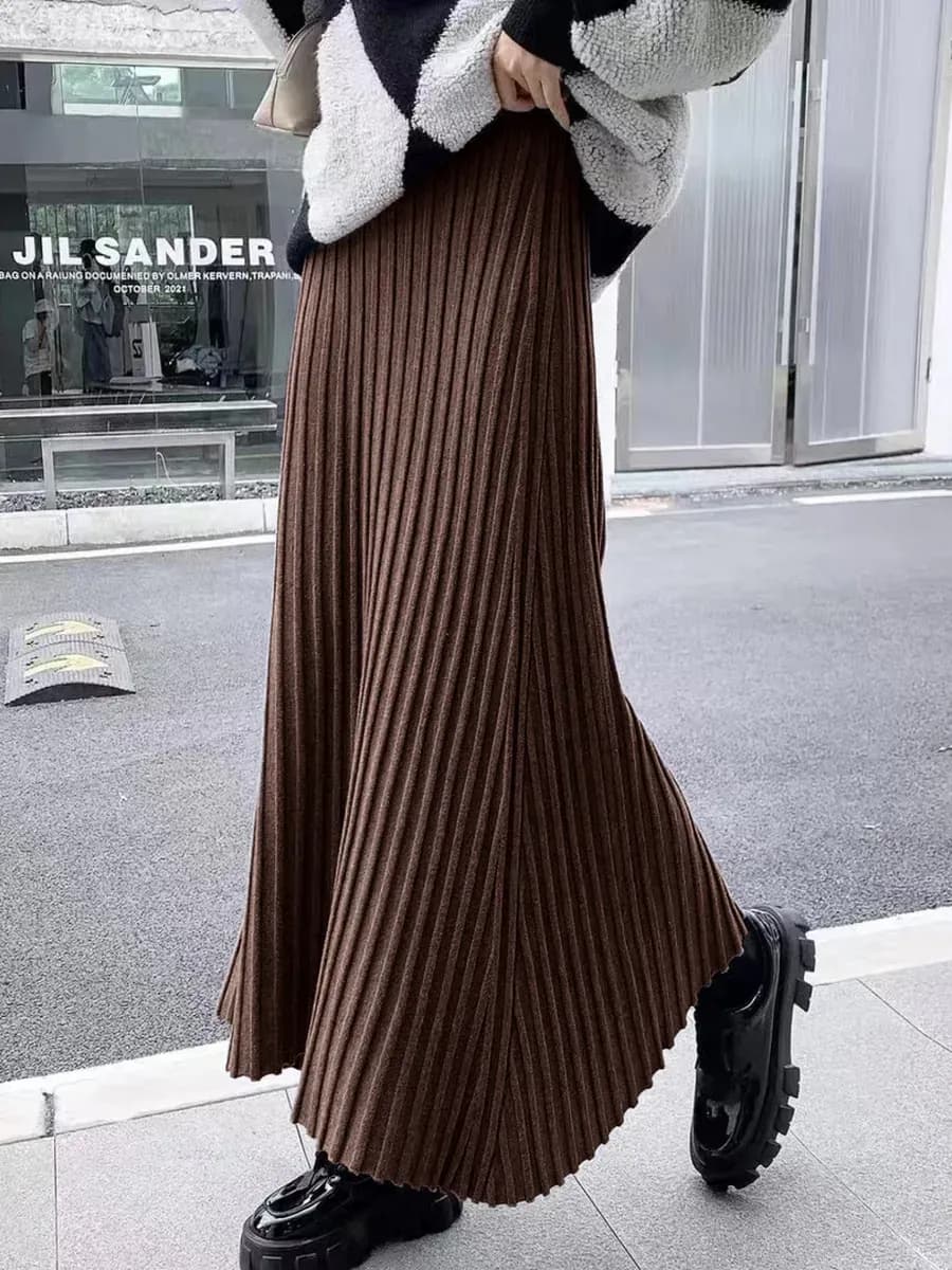 Вязаная юбка плиссе макси трикотажная длинная