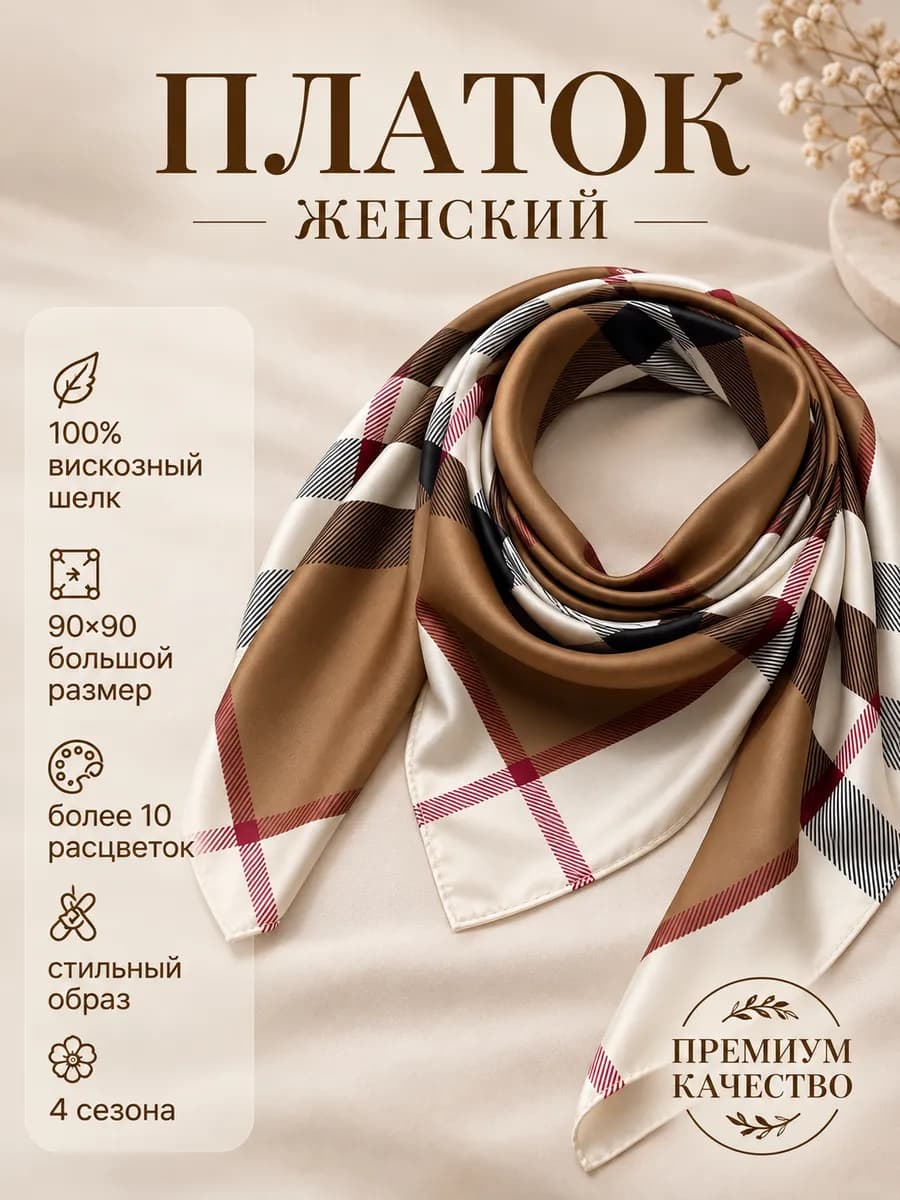 Платок женский на голову и шею 90х90