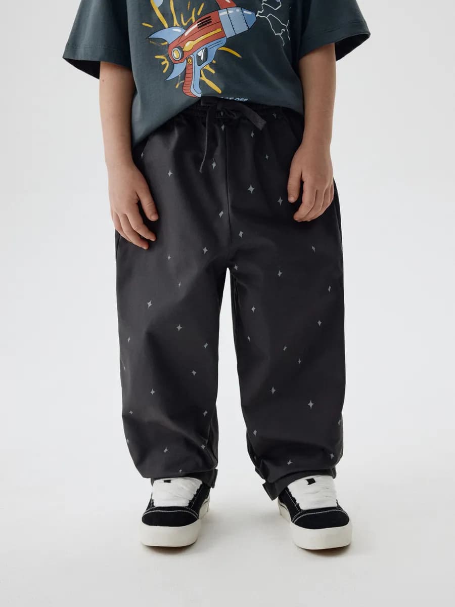 Брюки свободные на резинке из хлопка с принтом