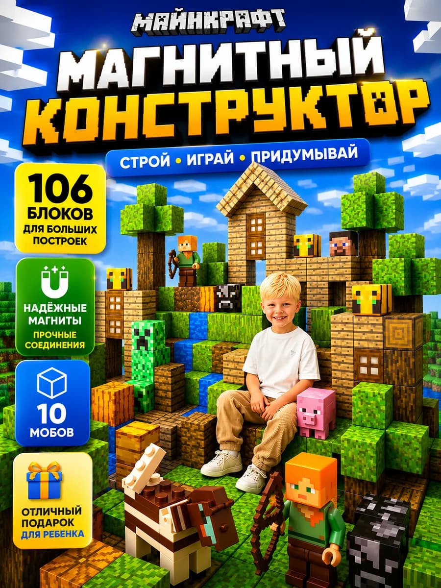 Магнитный конструктор Minecraft кубики Ферма