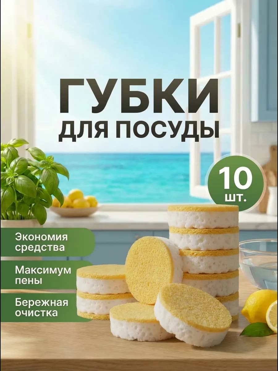 Набор губок для посуды, овальные износостойкие 10 шт