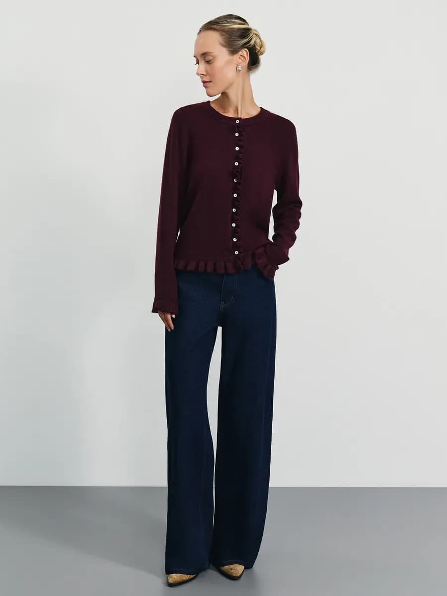 Кардиган вязаный на пуговицах с воланами с шерстью old money