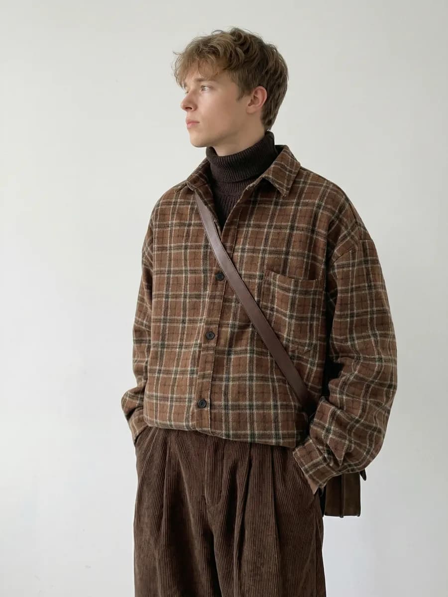 Рубашка в клетку оверсайз удлиненная теплая