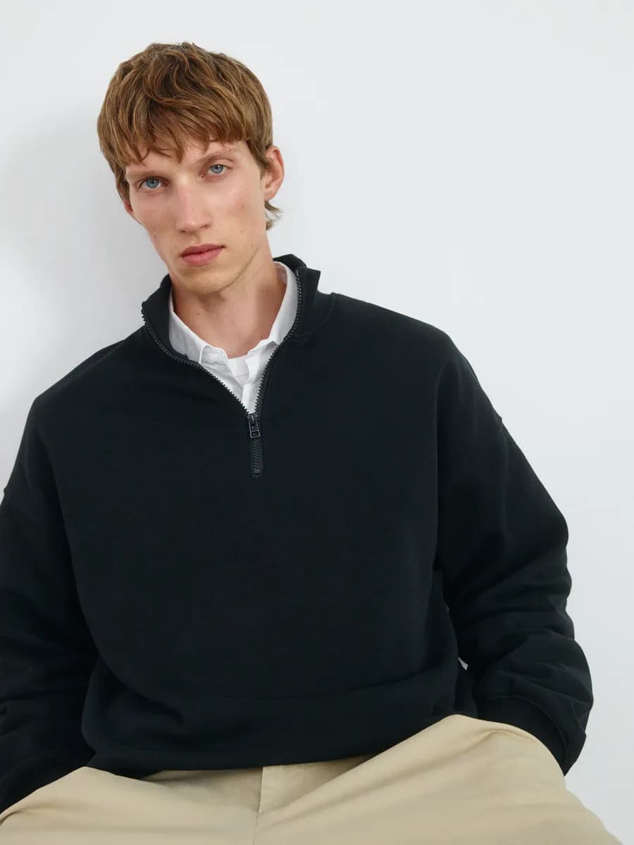 Свитшот оверсайз с воротником на молнии